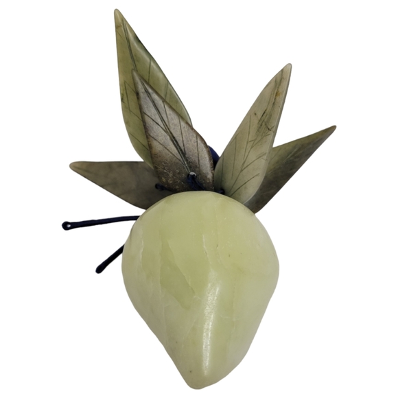 Jade Pear With Forest Green Leaves And Blue Silk Stem  Carved Fruit Decor - Picture 7 of 12